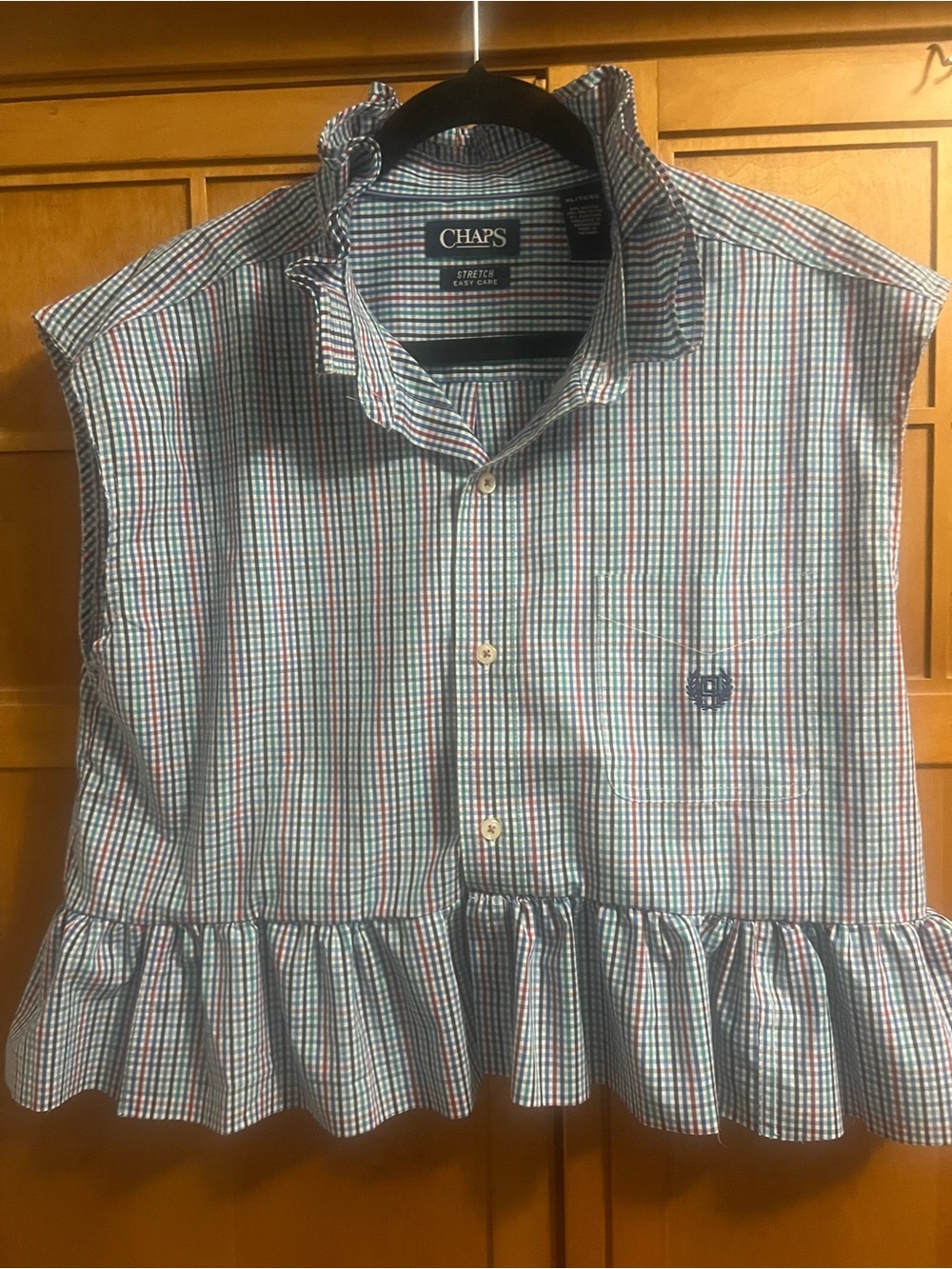 Chaps up-cycled button down  Blue red and Green Micro-Check Button-Down Shirt